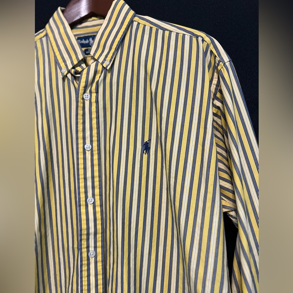 Ralph Lauren Shirt Mens Medium Long Sleeve Cotton Yellow Stripes Collar Classic - Picture 4 of 13